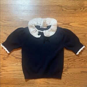 Zara Kids Black Sweater with White Lace Collar